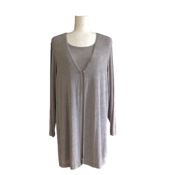 Christie & Jill Gray Long Sleeve Single Button Layered Cardigan Top Medium Tall - Picture 11 of 11